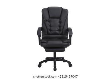 Front view of Genuine Leather office chair for Executive Officer, isolated on white background. Black Leather - Shutterstock ID 2315439047
