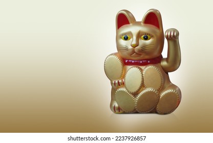  front view gold lucky cat sitting   holding gold background  object  religion  animal  decor  gift  copy space