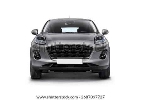 Front view of a Gray colored c class hatchbag car on a white background.