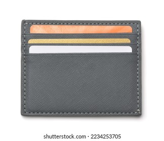 Front view of gray plastic card holder isolated on white