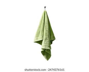 Front view green bath hanging towel with hook isolated on white background - Powered by Shutterstock