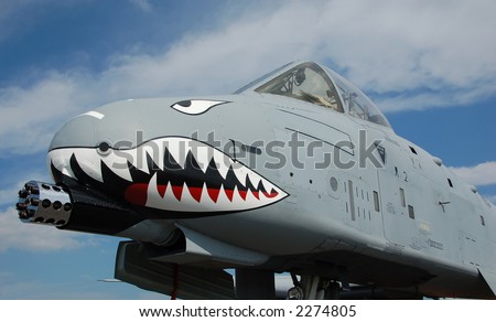 Front view of ground attack jetfighter A-10 Thunderbolt