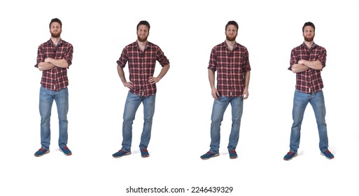 front view of group of same man in checkered shirt on white background - Powered by Shutterstock