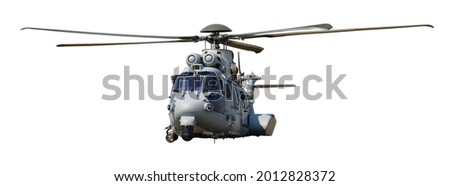 Front view of helicopter in flight isolated on white background. This has clipping path.          