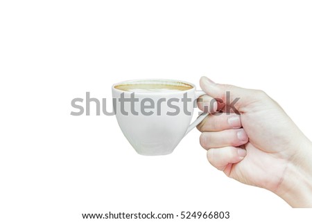 Similar – Foto Bild Frau Hand, die eine Tasse Kaffee von einem Holztisch im Garten aufzieht.