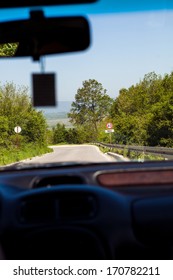 Front view from the inside of the car
