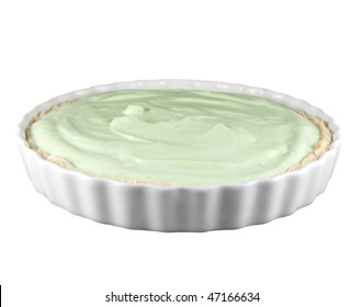 A Front View Of A Key Lime Pie Isolated On A White Background.