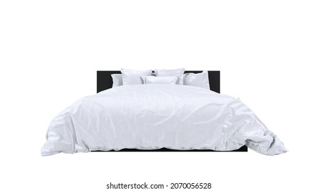   Front View Of King Size Bed Isolated On White Background