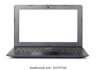 Front View Of Laptop With Blank Screen Isolated On White