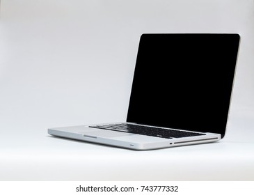 Front View Of Laptop On Low Angle With Blank Monitor