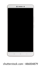 Front view of a large screen smartphone isolated on white background