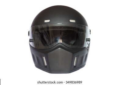 front view of matte black full face helmet isolate