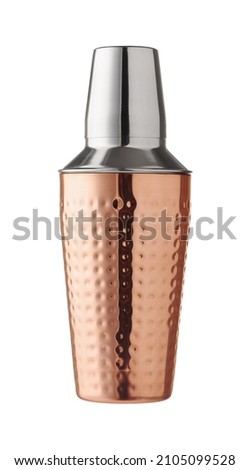Front view of metal cocktail shaker isolated on white