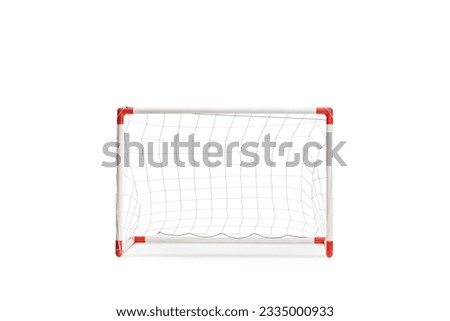 Front view of a mini football goal isolated on white background
