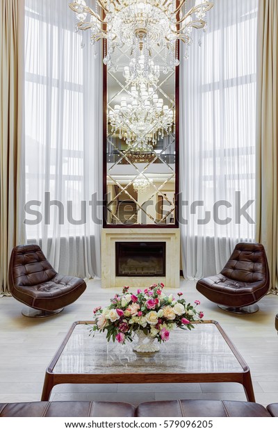 Front View Mirror Over Fireplace Glasses Objects Interiors