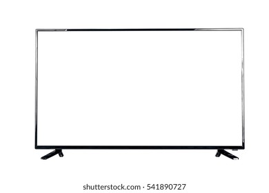 Front View Of Modern Blank High Definition LCD Flat Screen TV Monitor, Isolated On White Background