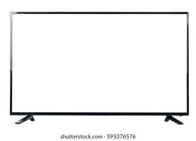 Front View Of Modern Blank High Definition LCD Flat Screen TV Monitor, Isolated On White Background