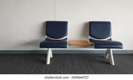 Front View Of Modern Chair In The Meeting Room. Double Waiting Chair Standing. Two Empty Chairs In The Waiting Room.