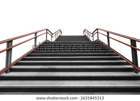 Front view of modern empty wide stairs on isolated white background.