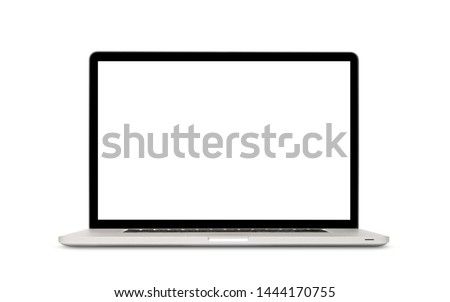 Front view of modern laptop with blank screen, aluminum body material, isolated on white background. Clipping path Stockfoto © 