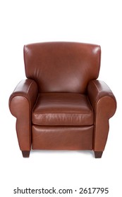 Front View Of A Modern Leather Chair. Isolated On White Background.