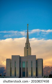 A Front View Of Mormon Church In Utah At The Sunset