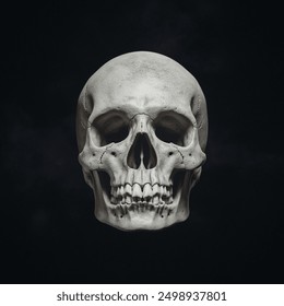 Front view of natural human skull on isolated black background - Powered by Shutterstock