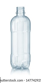 Front View Of New Empty Plastic Clear Water Bottle Isolated On White