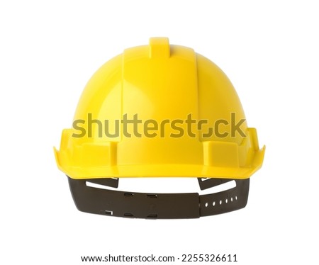Front view of A new yellow safety helmet isolated on white background. Clipping path.