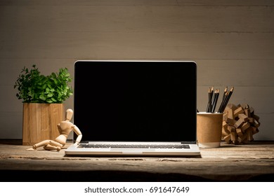 The front view of notebook and cup of coffee. Inspiration and mock-up concept