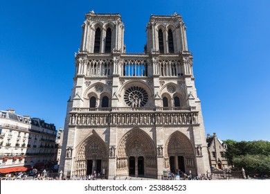 Front View Of Notre Dame In Paris, France