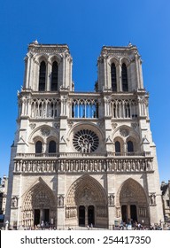 Front View Of Notre Dame In Paris, France