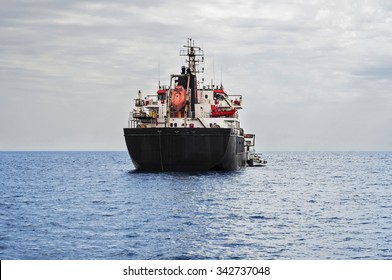 Front View Of Oil And Petroleum Tanker Ship In The Sea