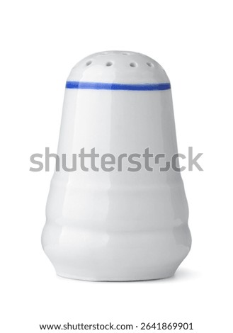 Front view of old ceramic salt shaker isolated on white