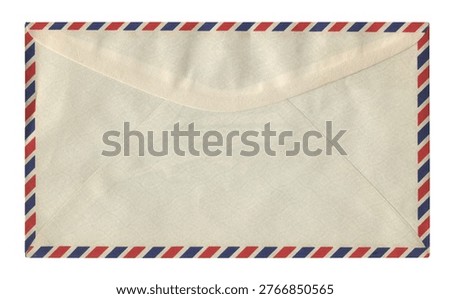 front view of old closed aged airmail DL envelope isolated on white