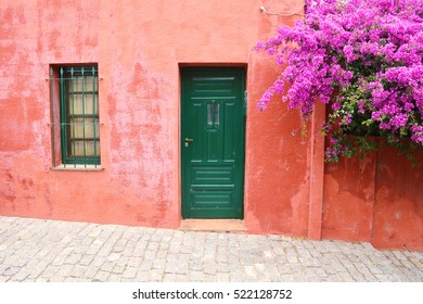 Front View Of An Old House In Colonia Del Sacramento, Uruguay.