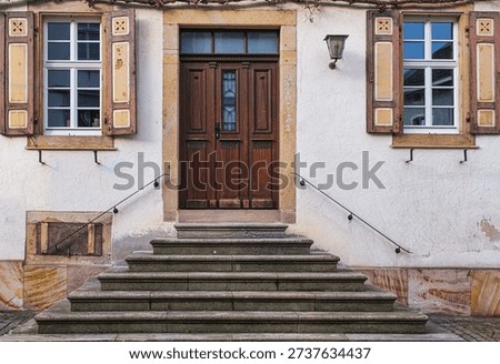 Front view of an old house facade with door and windows in Rhineland-Palatinate