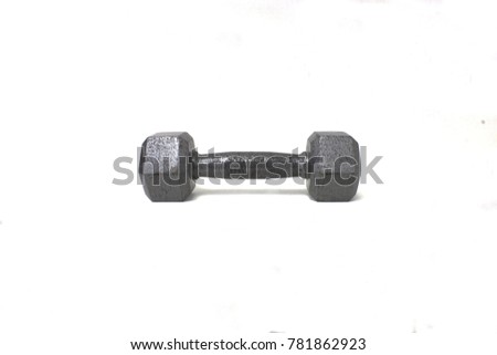 Front View of One Single Isolated Grey Iron Dumbbells on White Background