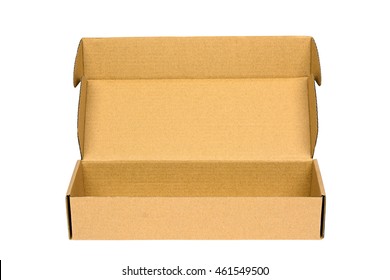 Front View Of Open Brown Packing Cardboard Box Isolated On White Background With Clipping Path.