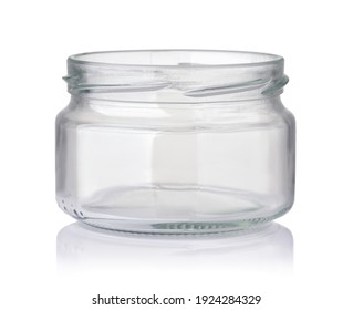 Front View Of Open Empty Wide Glass Jar Isolated On White