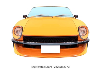 Front view orange retro car with white license plate isolated on white background with clipping path - Powered by Shutterstock