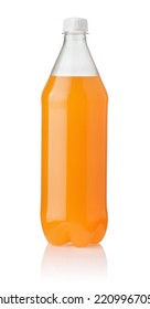 Front View Of Orange Soda Bottle Isolated On White