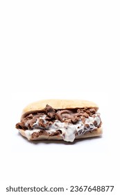 Front view of Philly Cheesesteak with message area at top of frame