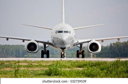 Front View Of Plane Before Takeoff