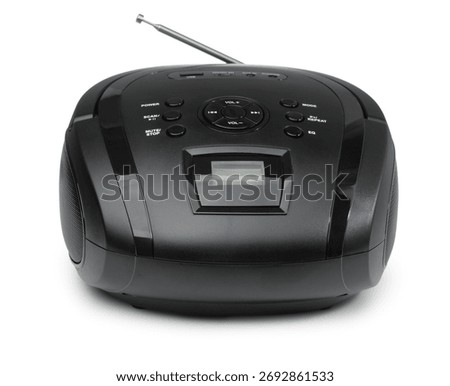 Front view of portable wireless bluetooth speaker with FM radio isolated on white