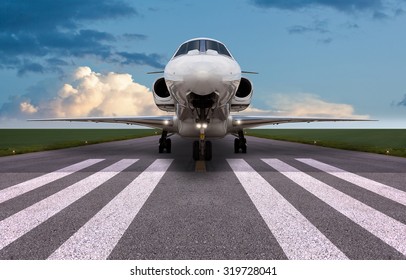 Front View Of A Private Jet On The Runway