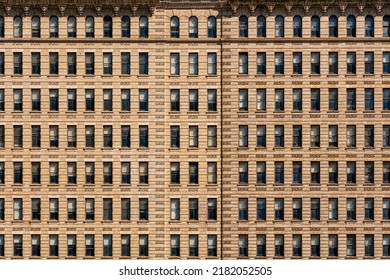 Front View Of Public Housing Apartments Or Office Around Philadelphia City Hall, USA, Grid Pattern, Building Industry And Travel Concept