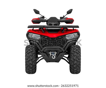 Front view Red ATV 4 wheels drive isolated on white background