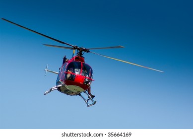 Front View Of A Red Helicopter