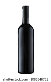 Front view  red wine blank bottle isolated on white background.
